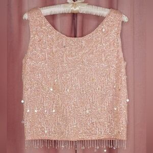 Vintage 50s 60s Fully Beaded And Sequined Wool Sleevless Top Size Medium